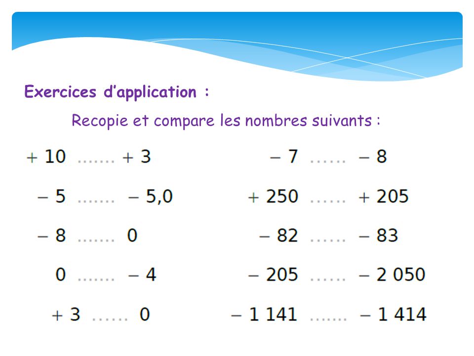 Comparaison Des Nombres Relatifs Me Exercices